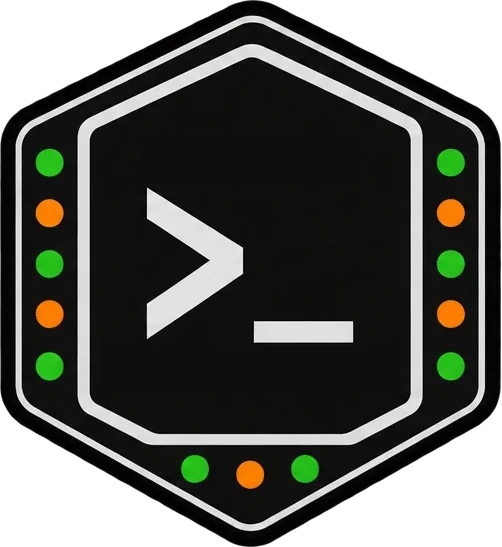 Homelab logo: a terminal prompt inside a hexagon ringed with status lights